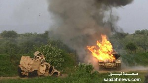 مشاهد جديدة لإحراق آليات عسكرية سعودية على أيادي الجيش واللجان الشعبية في ‫‏جيزان
