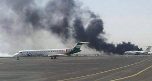 طيران العدوان السعودي الأمريكي يستهدف مطار صنعاء الدولي